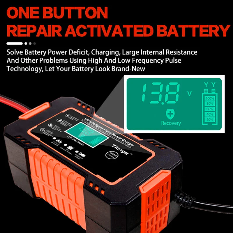 Portable Car Battery Charger 12 volt 6A 3 Portable Car Battery Charger 12 volt 6A near me Touch Screen Pulse Repair LCD Fast Power Charging Wet Dry Lead Acid Digital LCD Display US plug